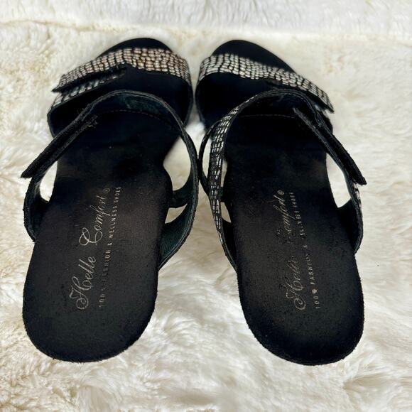 Helle Comfort Black/Silver Slip On Sandals Low Heels Women’s Size 8.5 - Picture 5 of 8